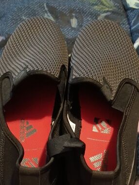 adidas Black Knit Slip-On Sneakers with Red Insoles